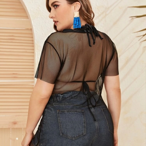 2 Pcs Black Halter Bikini & Knit Mesh Top M - Picture 5 of 7